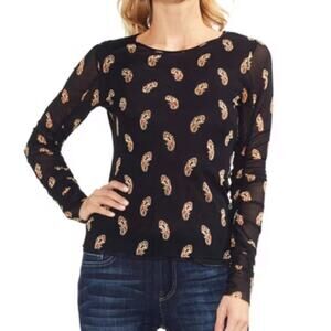 Vince Camuto Ruched Paisley Black Pullover Blouse Size L